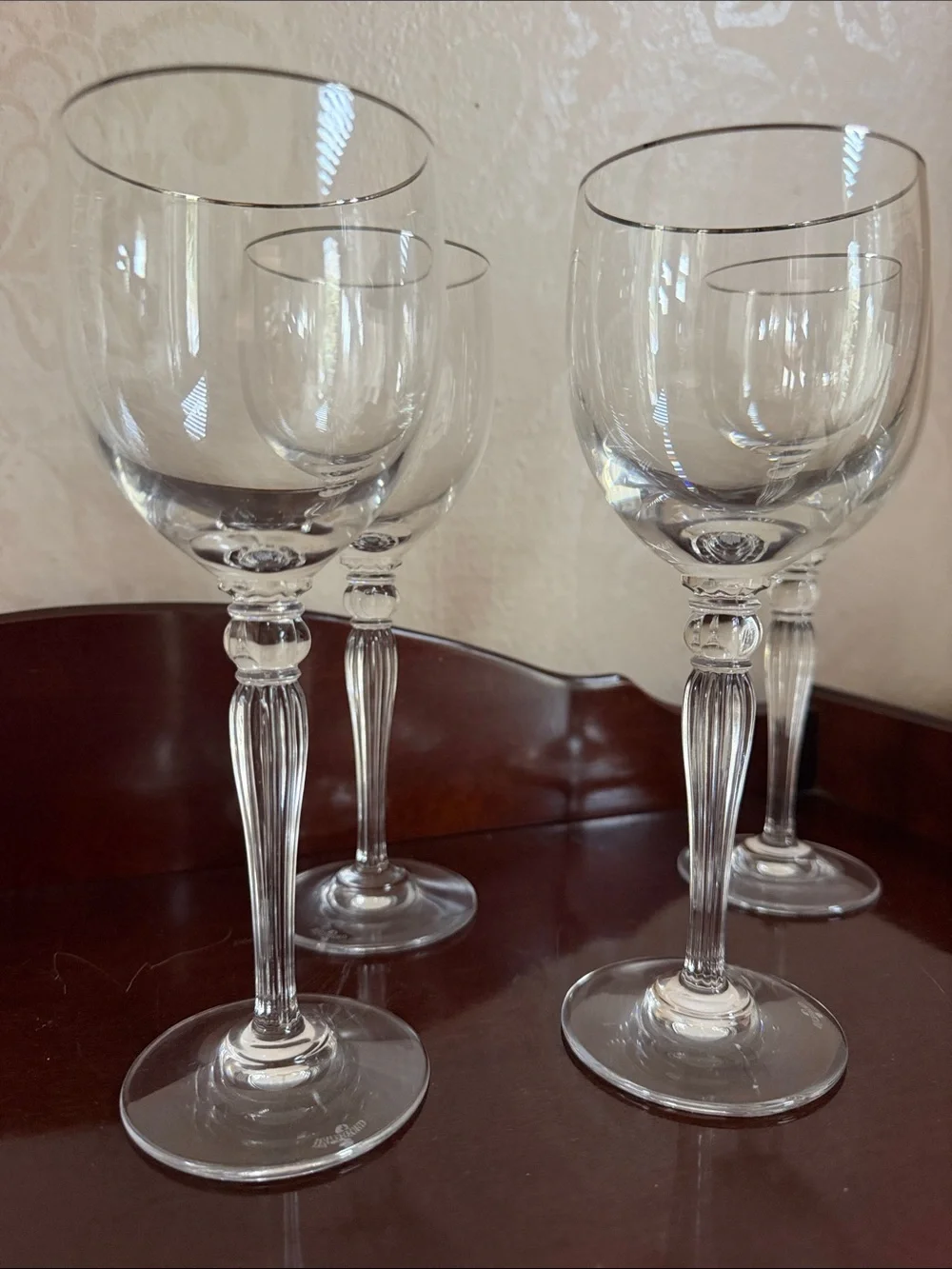 7 3/4” Set of 4 Vintage discontinued Waterford Carleton platinum wine glasses